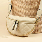 Sac banane matelassé femme à chaîne, similicuir, beige ou noir