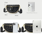 Sac banane matelassé femme à chaîne, similicuir, beige ou noir