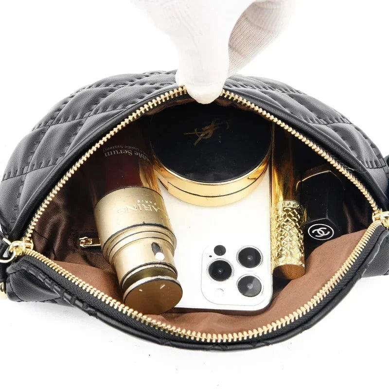 Sac banane matelassé femme à chaîne, similicuir, beige ou noir