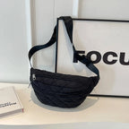 Sac banane femme matelassé en nylon, trois poches zippées, noir