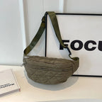 Sac banane femme matelassé en nylon, trois poches zippées, vert