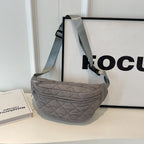 Sac banane femme matelassé en nylon, trois poches zippées, gris