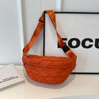 Sac banane femme matelassé en nylon, trois poches zippées, orange