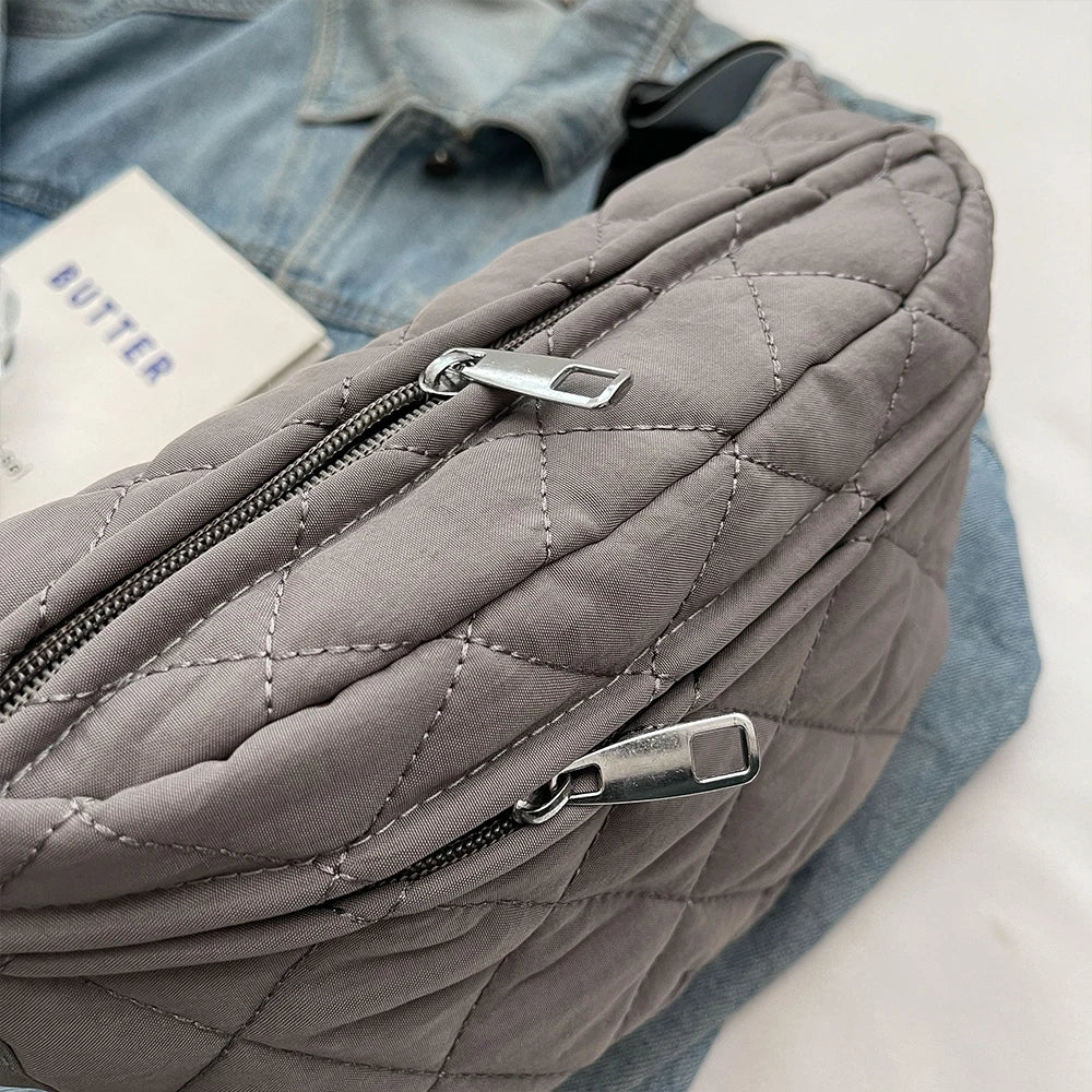 Sac banane femme matelassé en nylon, trois poches zippées