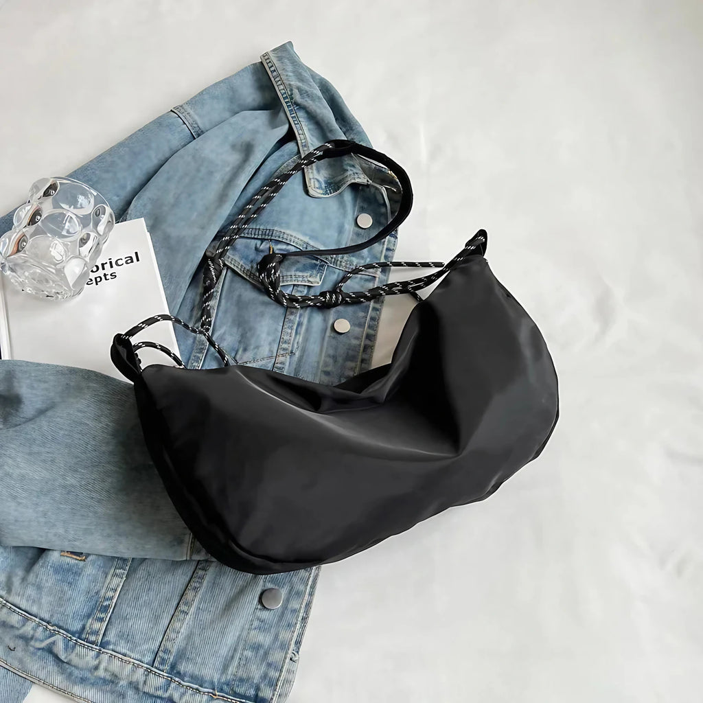 Sac banane femme en toile à sangles en corde, quatre coloris, noir