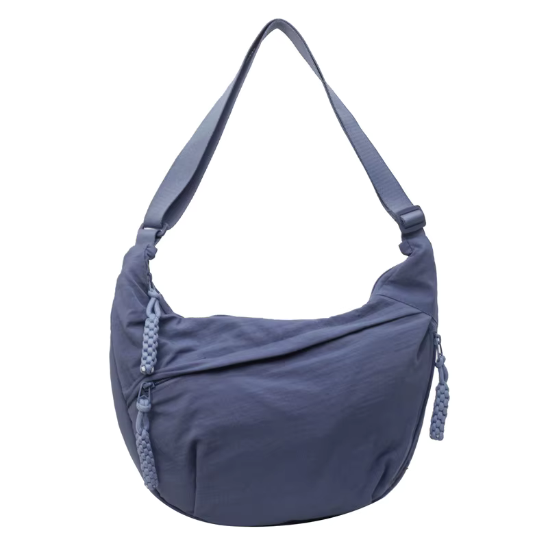 Sac banane oversize femme en nylon, forme demi-lune, 31 x 20 cm, bleu