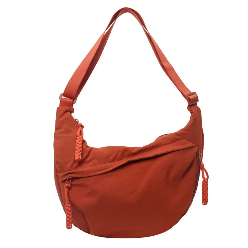 Sac banane oversize femme en nylon, forme demi-lune, 31 x 20 cm, orange