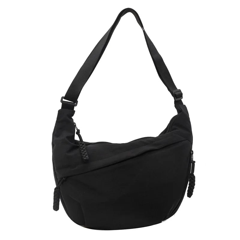 Sac banane oversize femme en nylon, forme demi-lune, 31 x 20 cm, noir