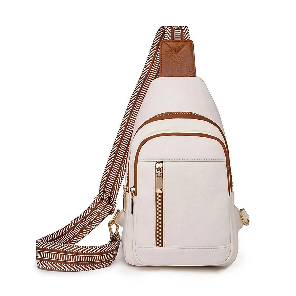 Sac banane femme rétro en similicuir, 27 x 17 x 8 cm, beige