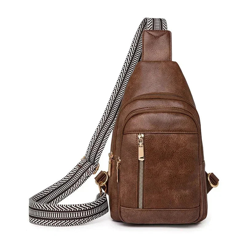 Sac banane femme rétro en similicuir, 27 x 17 x 8 cm, marron