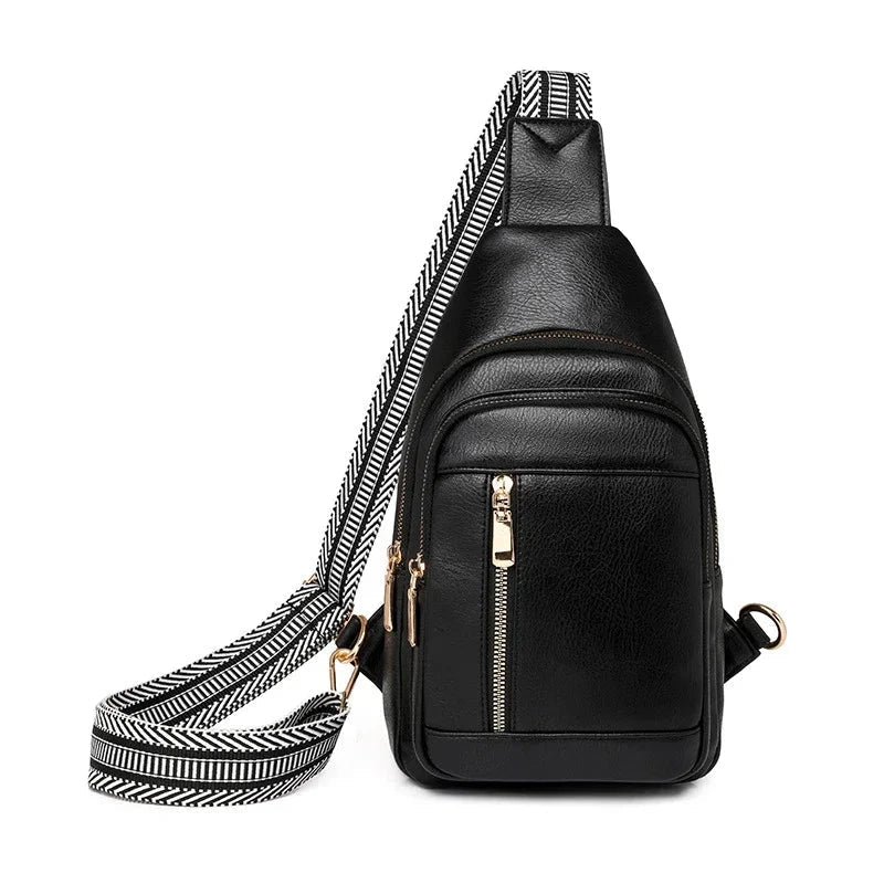 Sac banane femme rétro en similicuir, 27 x 17 x 8 cm, noir