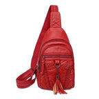 Sac banane rétro femme en similicuir, camel, rouge ou noir, rouge