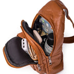 Sac banane rétro femme en similicuir, camel, rouge ou noir