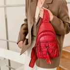 Sac banane rétro femme en similicuir, camel, rouge ou noir
