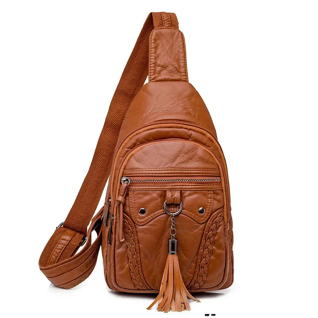 Sac banane rétro femme en similicuir, camel, rouge ou noir, camel