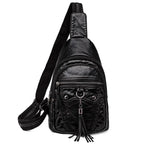Sac banane rétro femme en similicuir, camel, rouge ou noir, noir