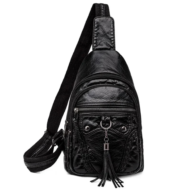 Sac banane rétro femme en similicuir, camel, rouge ou noir, noir