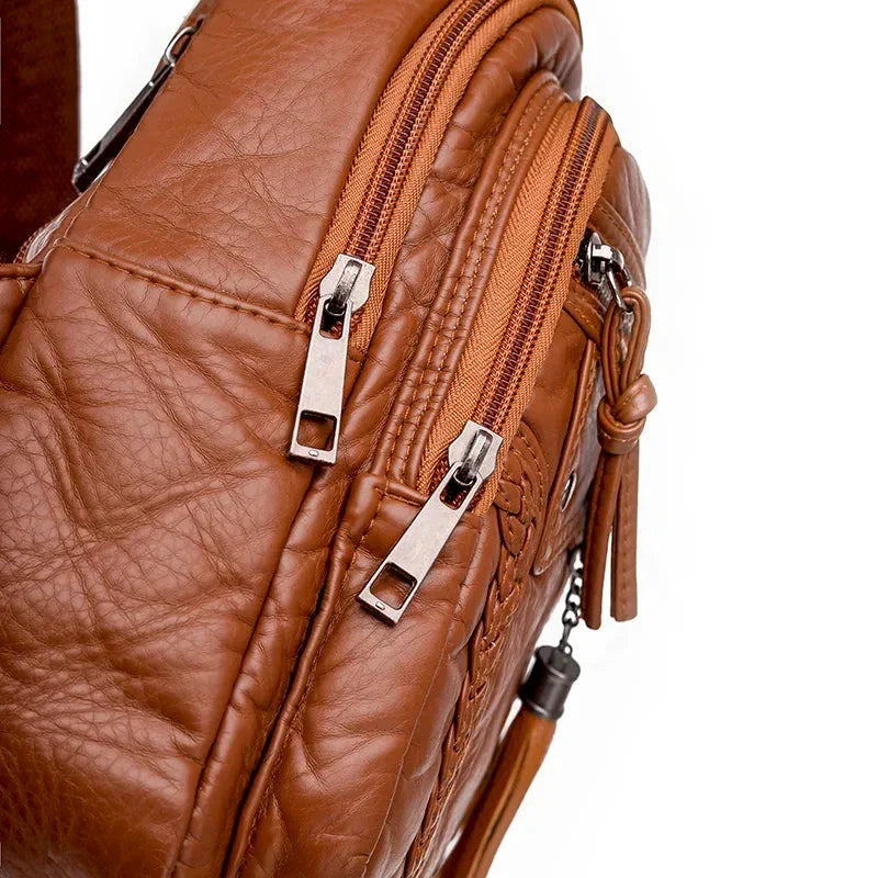 Sac banane rétro femme en similicuir, camel, rouge ou noir