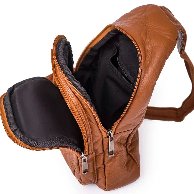 Sac banane rétro femme en similicuir, camel, rouge ou noir