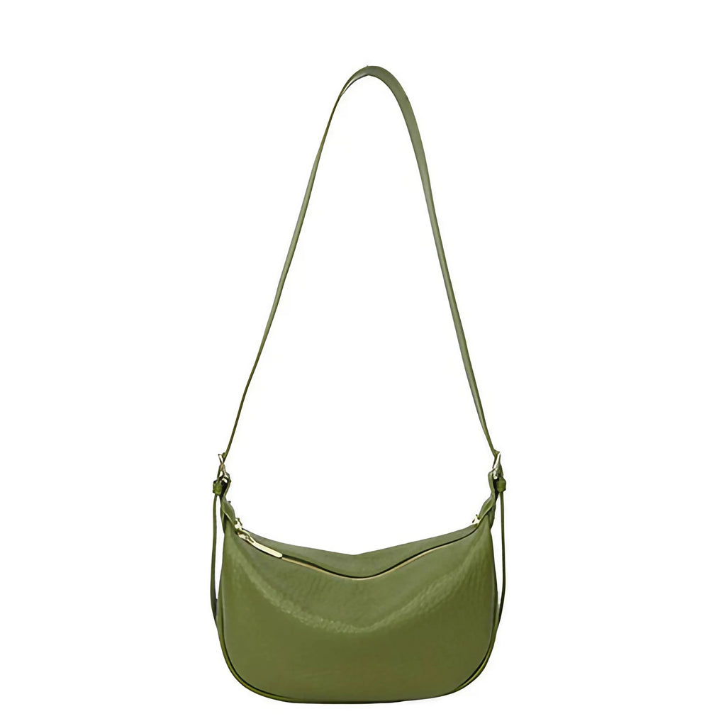 Sac banane vert femme en similicuir grainé, zip doré, vert