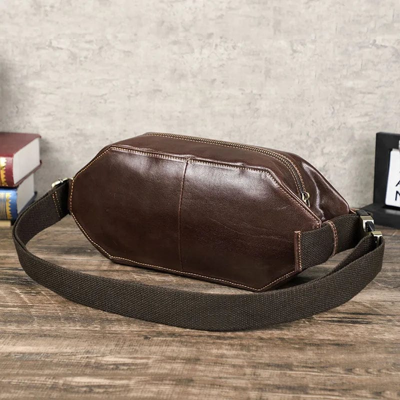 Sac banane homme vintage en cuir, forme coussin, 33 cm