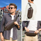 Sac banane homme vintage en cuir, forme coussin, 33 cm