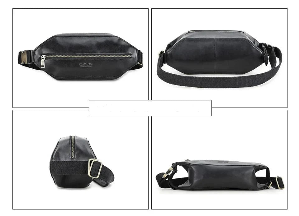 Sac banane homme vintage en cuir, forme coussin, 33 cm