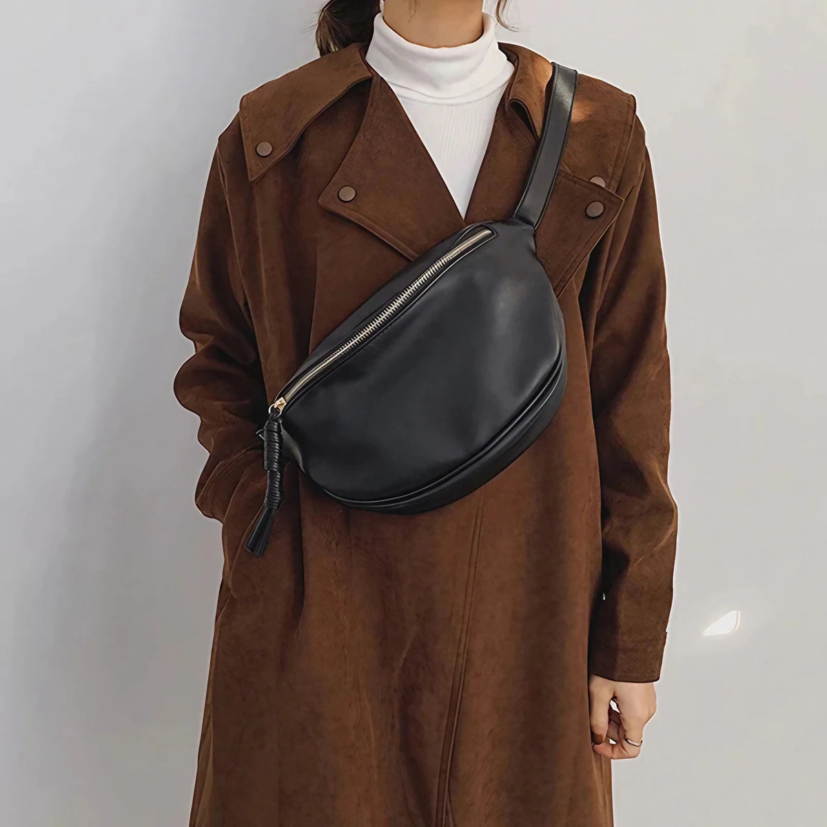 Sac banane femme grand format en similicuir, 28 x 17 cm