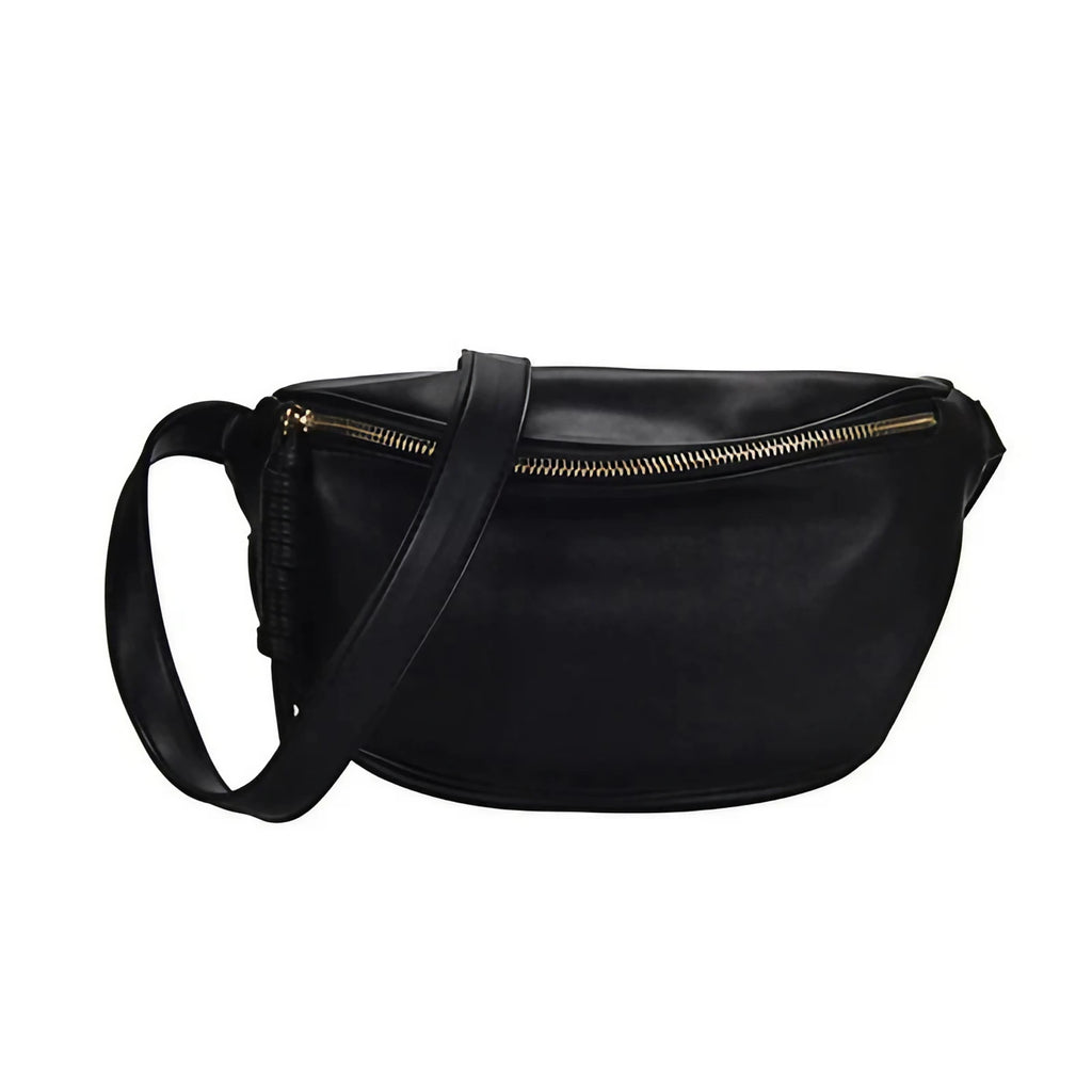 Sac banane femme grand format en similicuir, 28 x 17 cm, noir