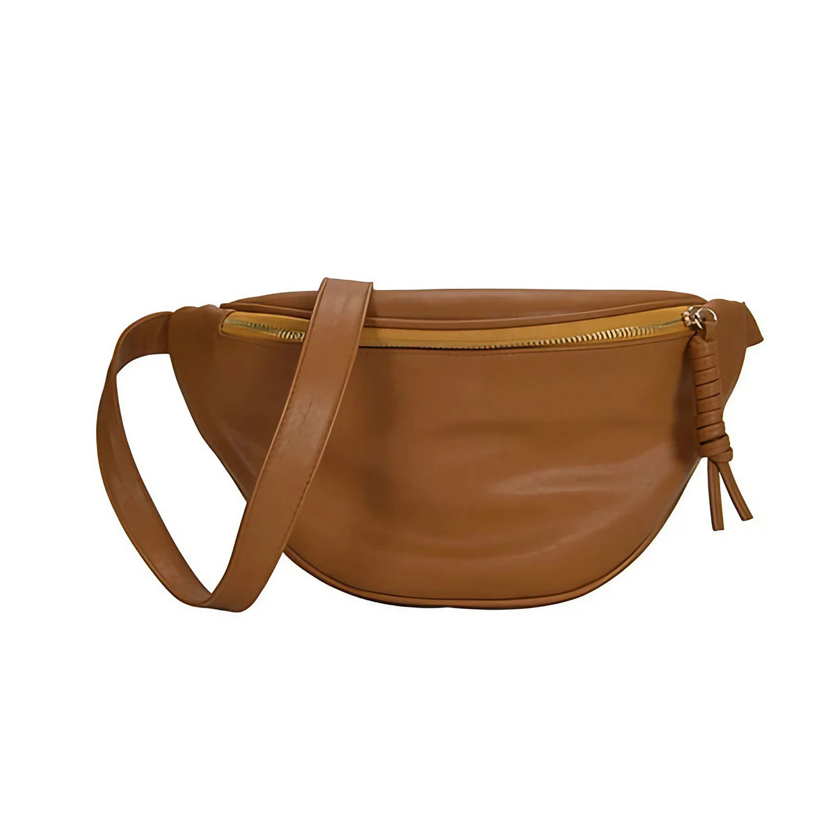 Sac banane femme grand format en similicuir, 28 x 17 cm, camel