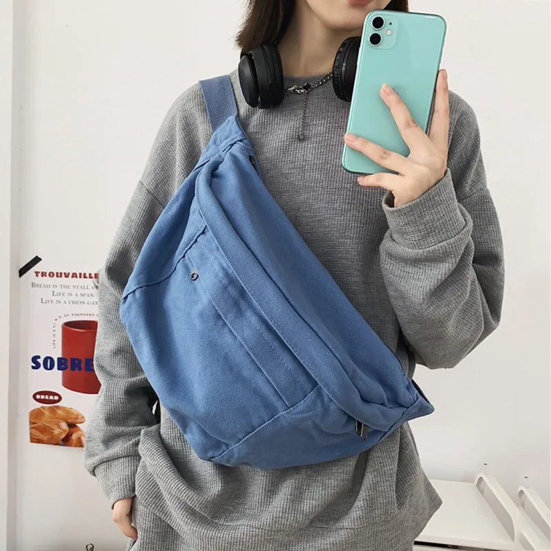 Grand sac banane femme 41 x 19 cm, trois poches zippées