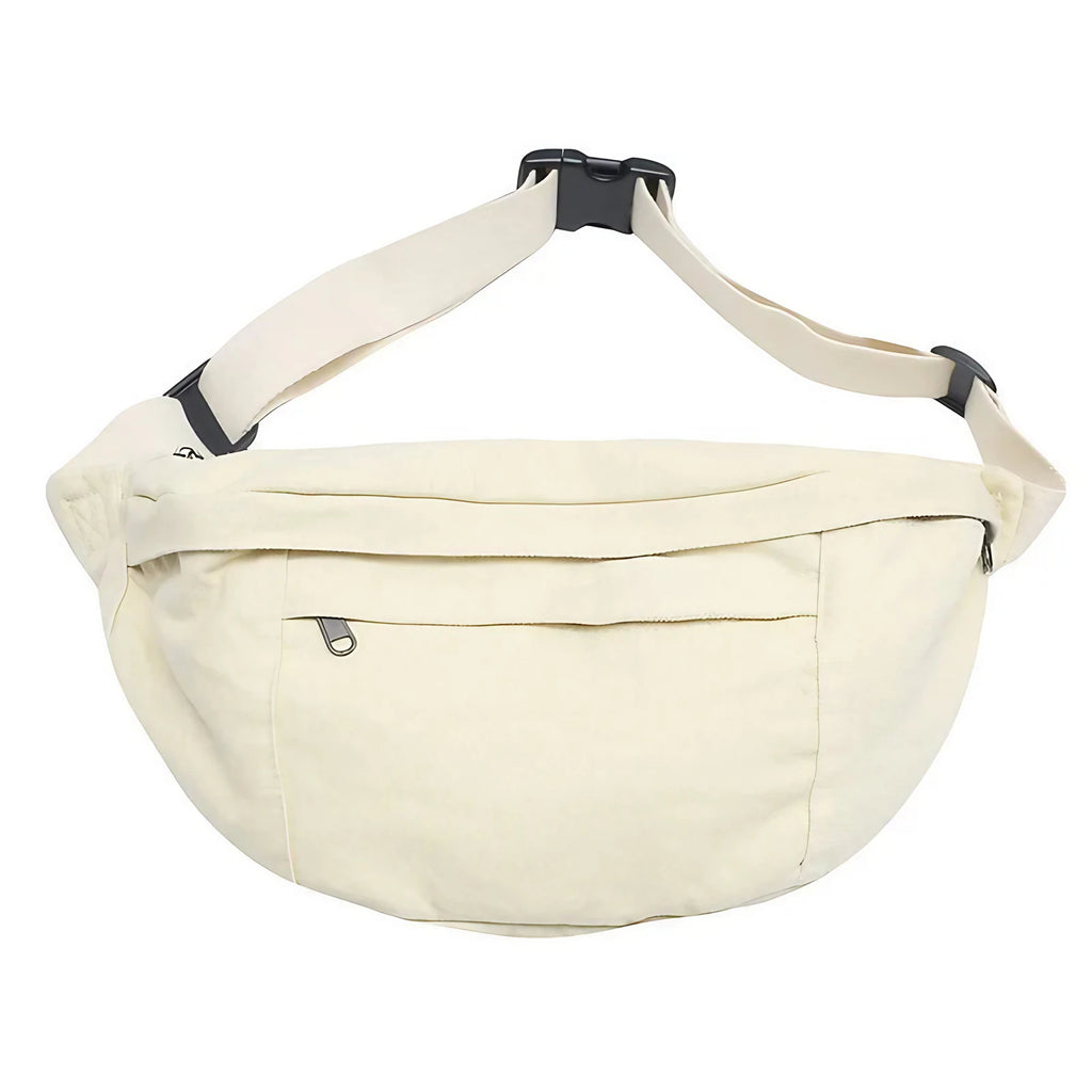 Grand sac banane femme 41 x 19 cm, trois poches zippées, crème