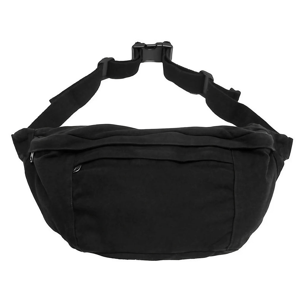 Grand sac banane femme 41 x 19 cm, trois poches zippées, noir