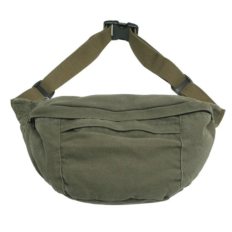 Grand sac banane femme 41 x 19 cm, trois poches zippées, vert