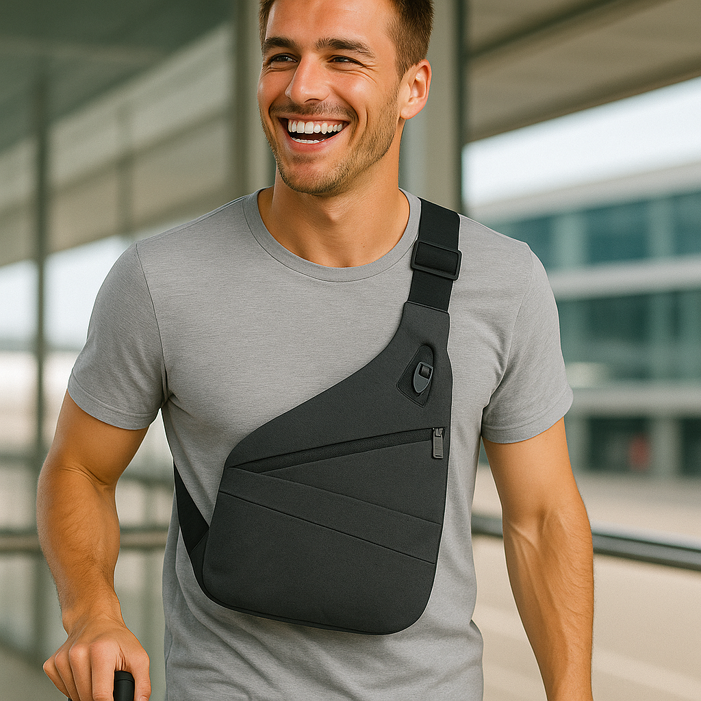 Sac bandoulière antivol mixte anti-scan, droitier ou gaucher