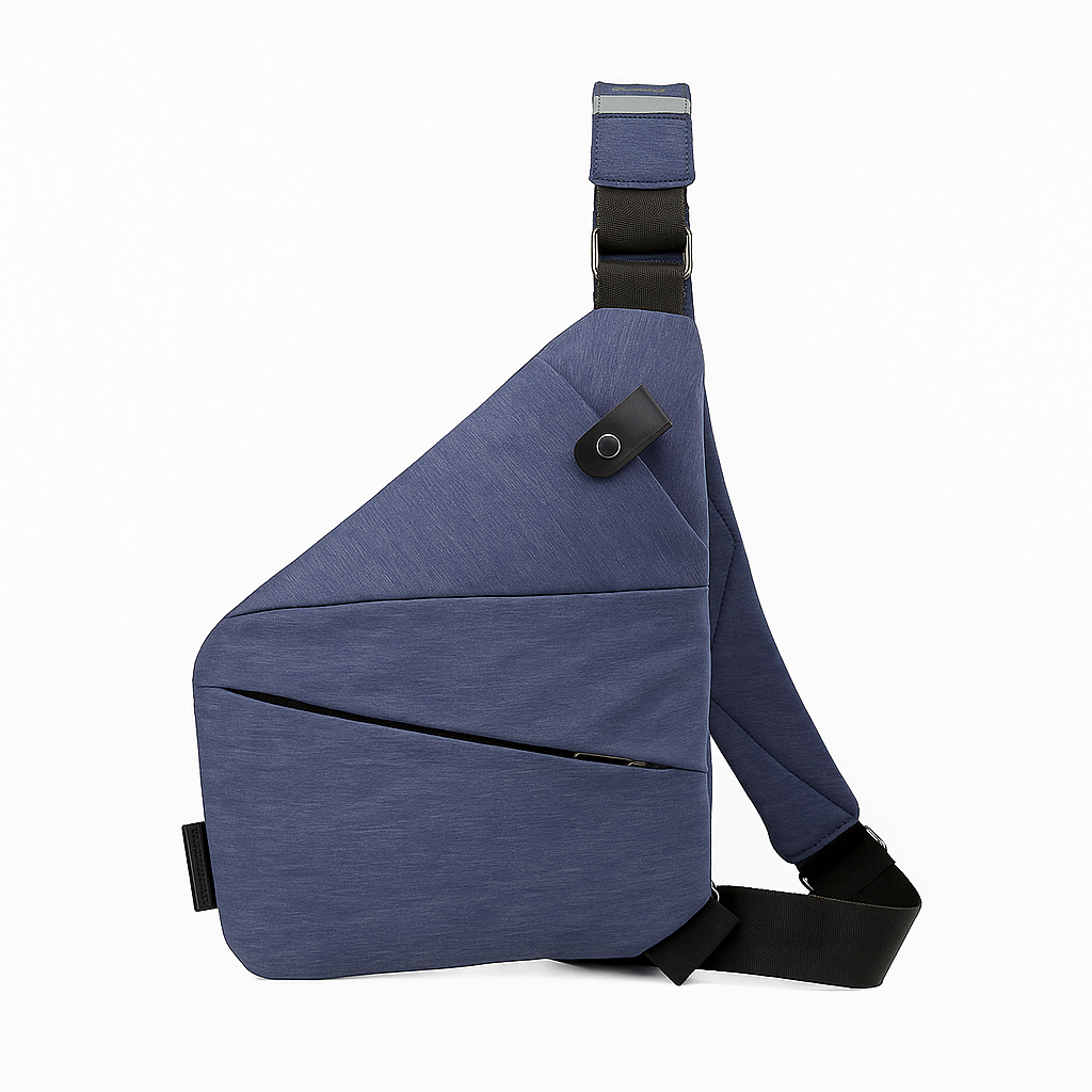 Sac bandoulière antivol mixte anti-scan, droitier ou gaucher, bleu marine