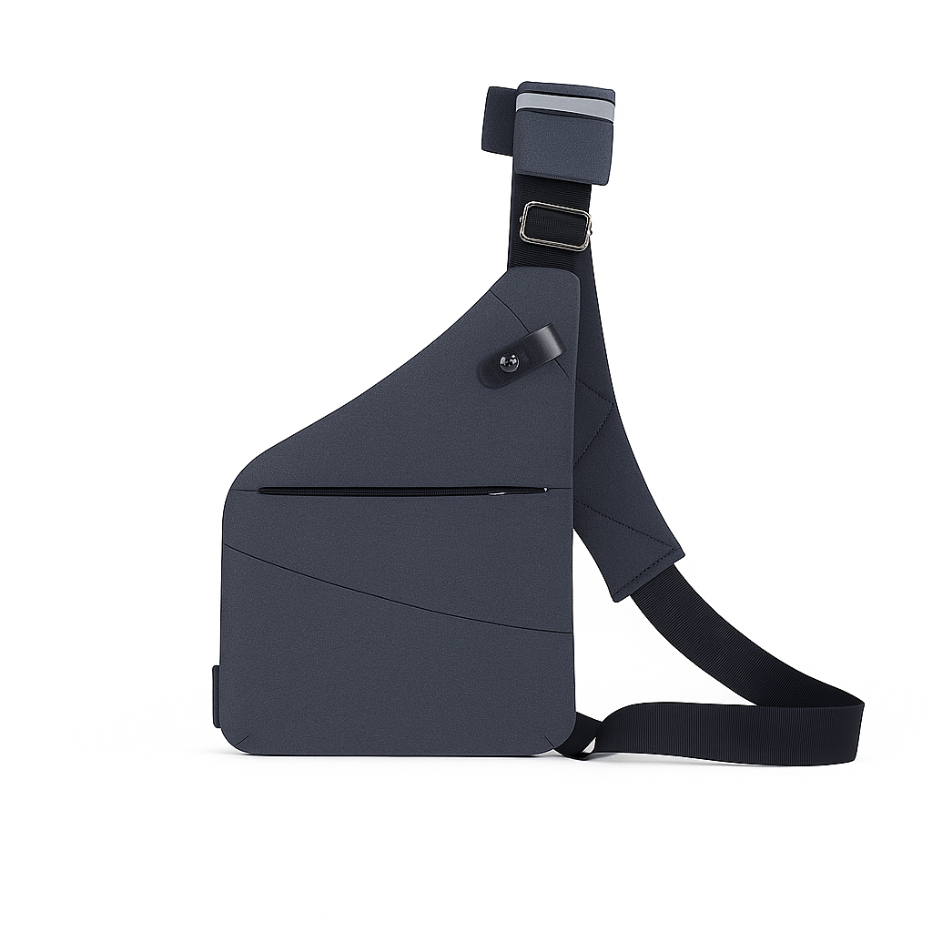 Sac bandoulière antivol mixte anti-scan, droitier ou gaucher, gris