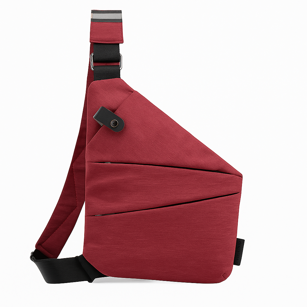 Sac bandoulière antivol mixte anti-scan, droitier ou gaucher, bordeaux