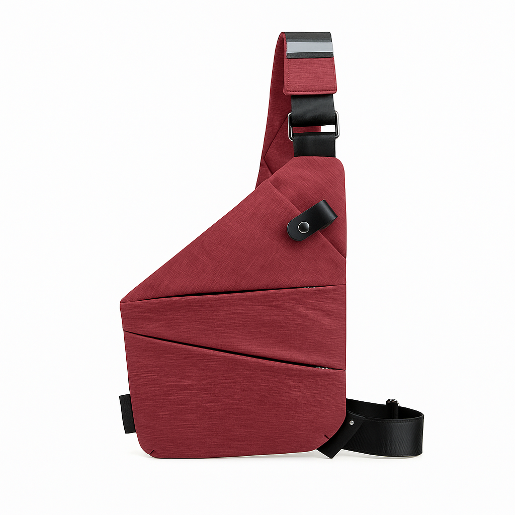 Sac bandoulière antivol mixte anti-scan, droitier ou gaucher, bordeaux