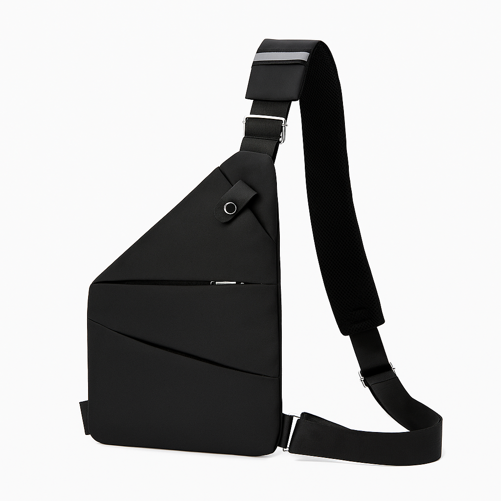 Sac bandoulière antivol mixte anti-scan, droitier ou gaucher, noir