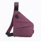 Sac bandoulière antivol mixte anti-scan, droitier ou gaucher, pourpre
