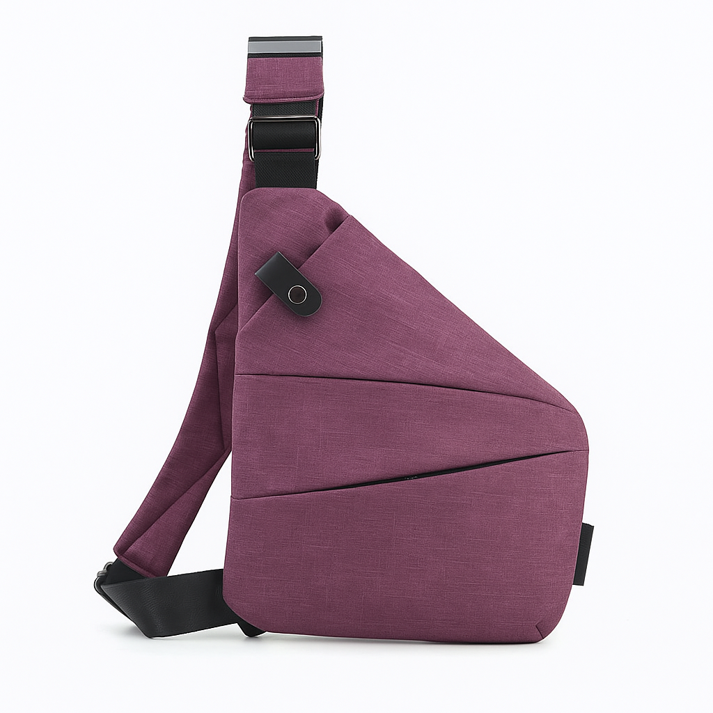 Sac bandoulière antivol mixte anti-scan, droitier ou gaucher, pourpre