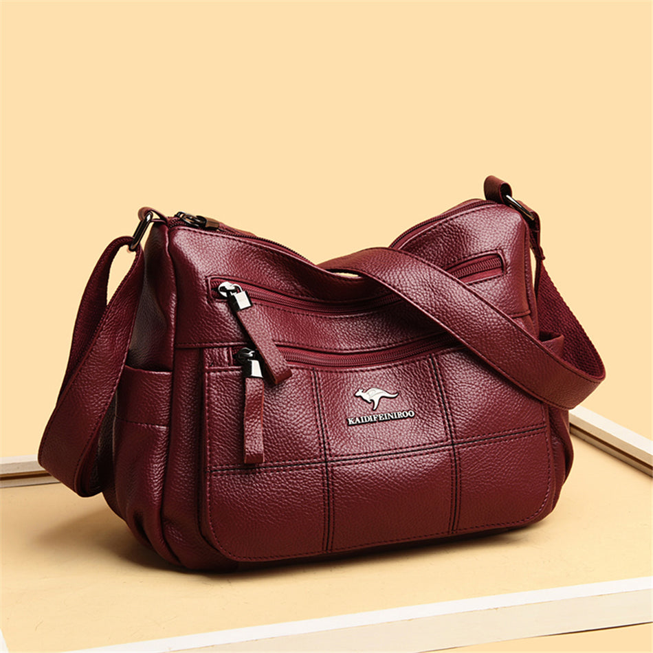 Sac bandoulière femme bordeaux en similicuir grainé, 23 x 19 cm
