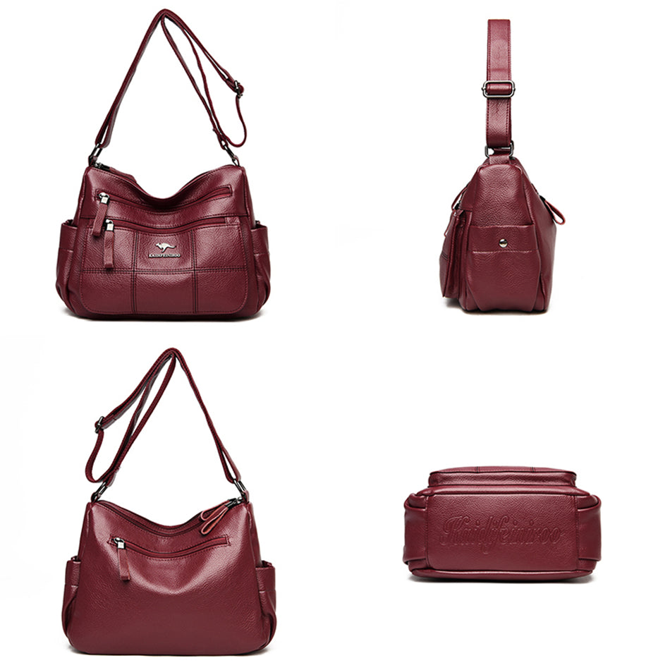Sac bandoulière femme bordeaux en similicuir grainé, 23 x 19 cm
