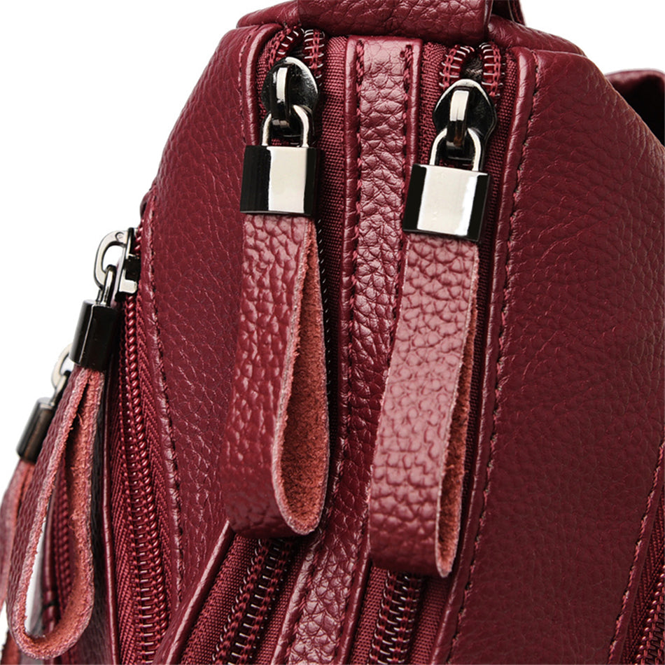 Sac bandoulière femme bordeaux en similicuir grainé, 23 x 19 cm