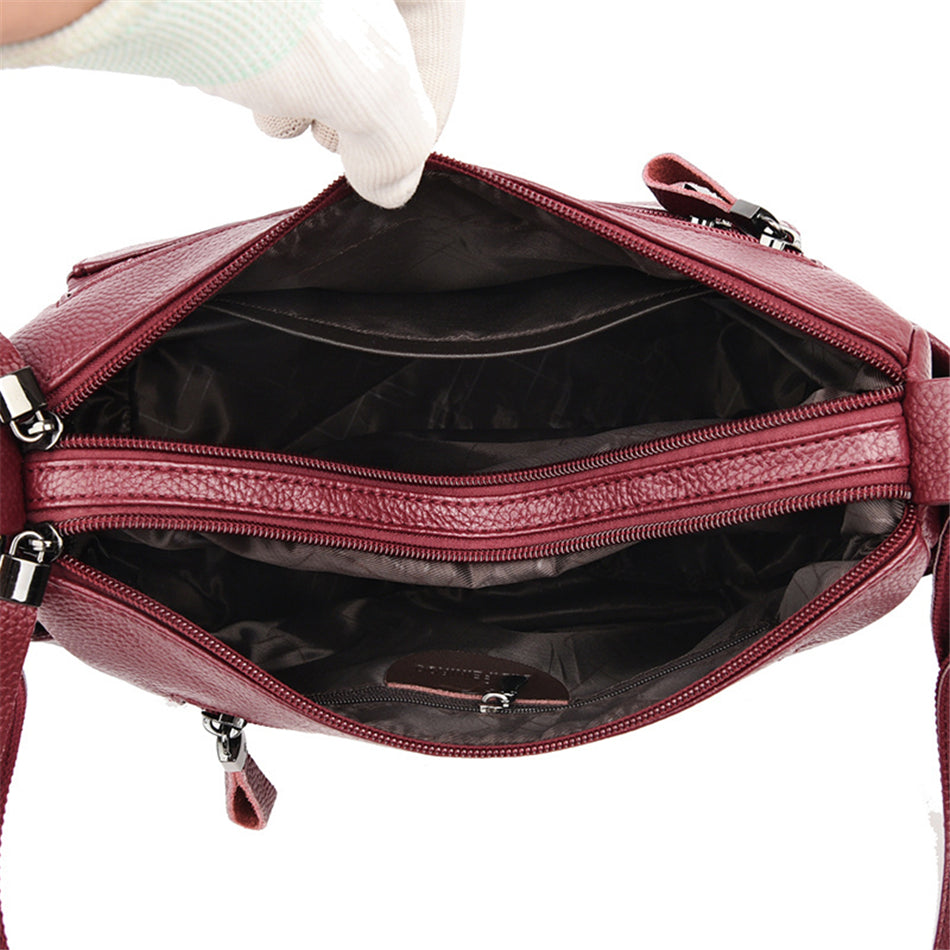 Sac bandoulière femme bordeaux en similicuir grainé, 23 x 19 cm