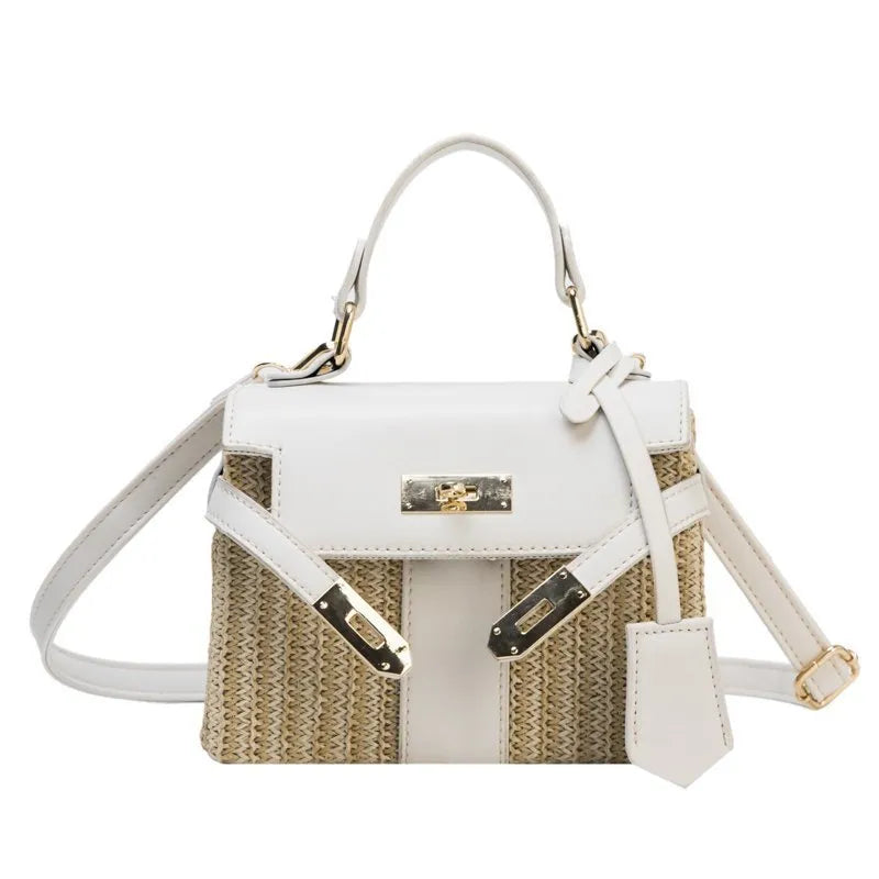 Petit sac carré femme à rabat et loquet, bandoulière amovible, blanc