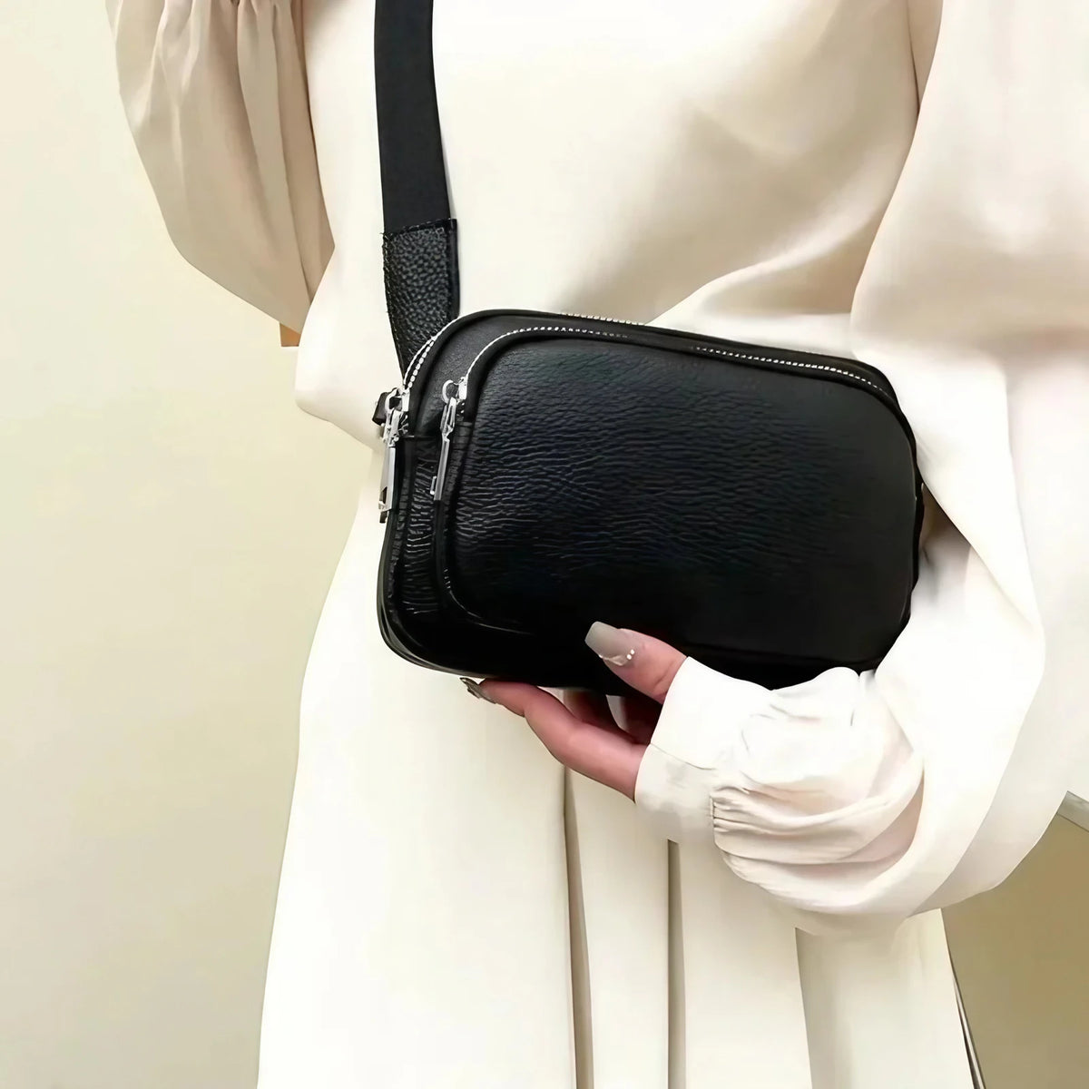 Petit sac carré bandoulière femme en cuir grainé