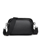 Petit sac carré bandoulière femme en cuir grainé, noir