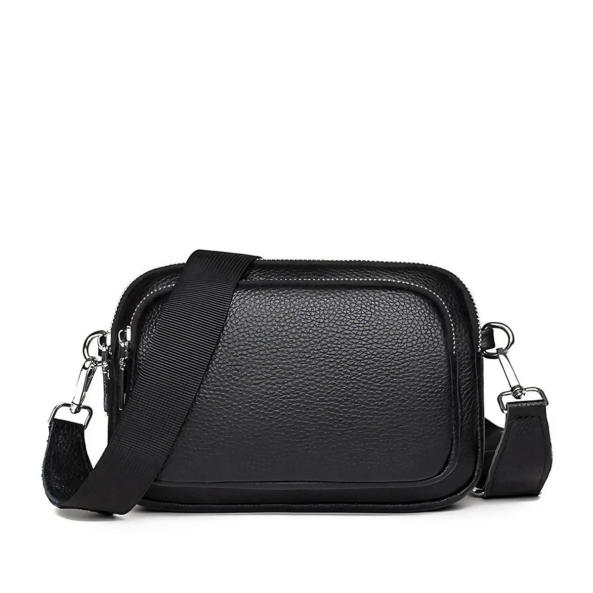 Petit sac carré bandoulière femme en cuir grainé, noir